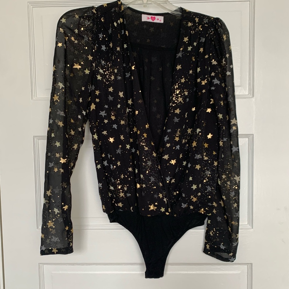 Black and silver and gold stars long sleeve bodysuit